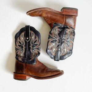 Men's Vintage Tony Lama Two-Tone Brown & Black Western Leather Cowboy Boots